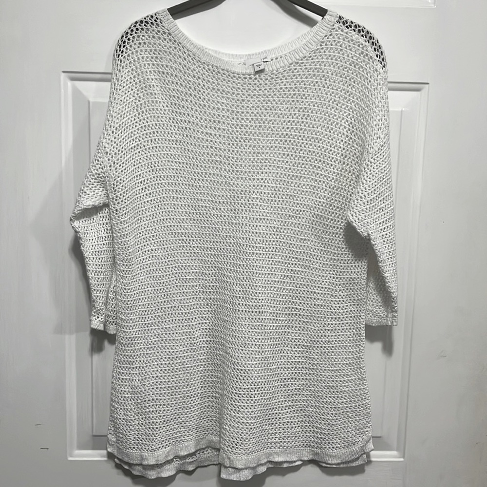 J. Jill White Open Stitch Sweater. Size Medium.